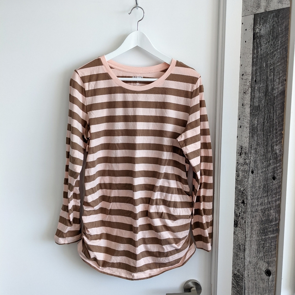 Pink and brown maternity long sleeve top